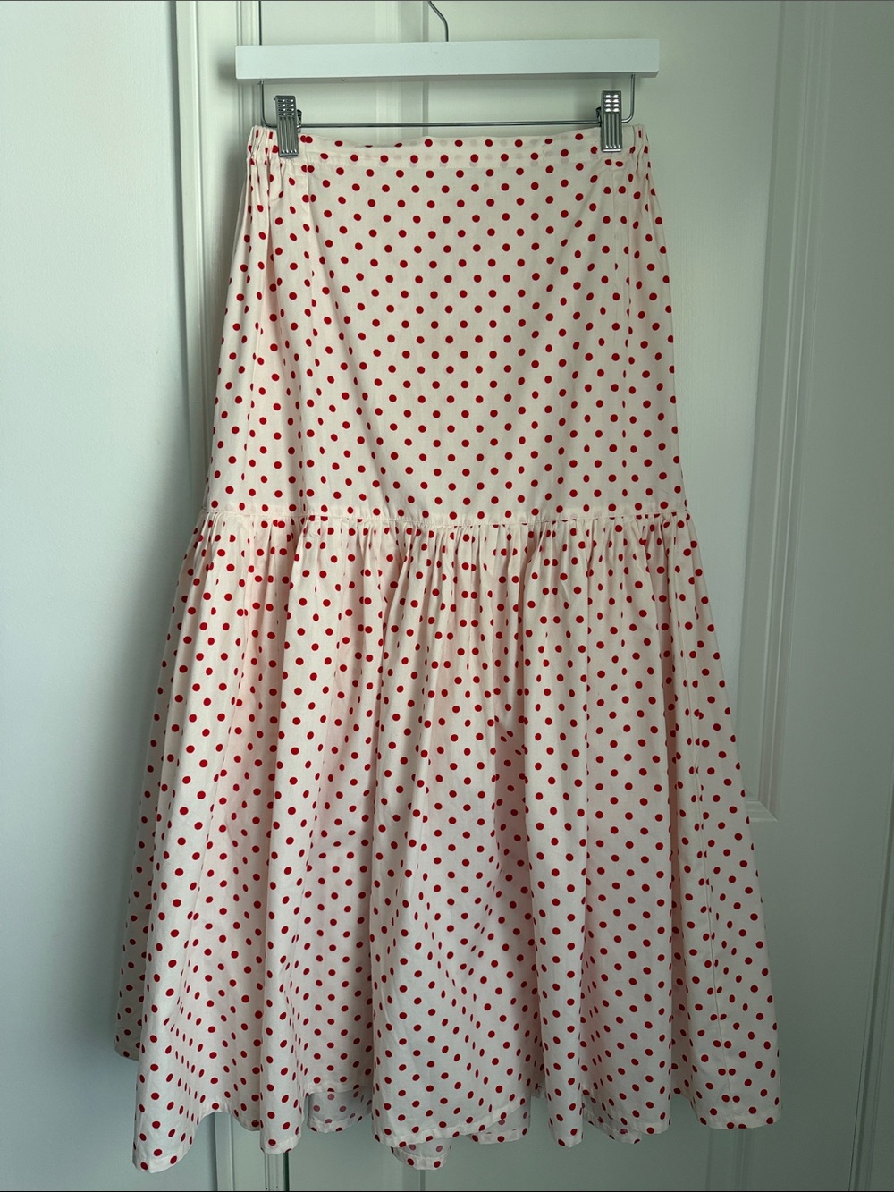 KRISTA LARSON Polka Dot Cream & Red Skirt ONE SIZE Cotton Made in USA